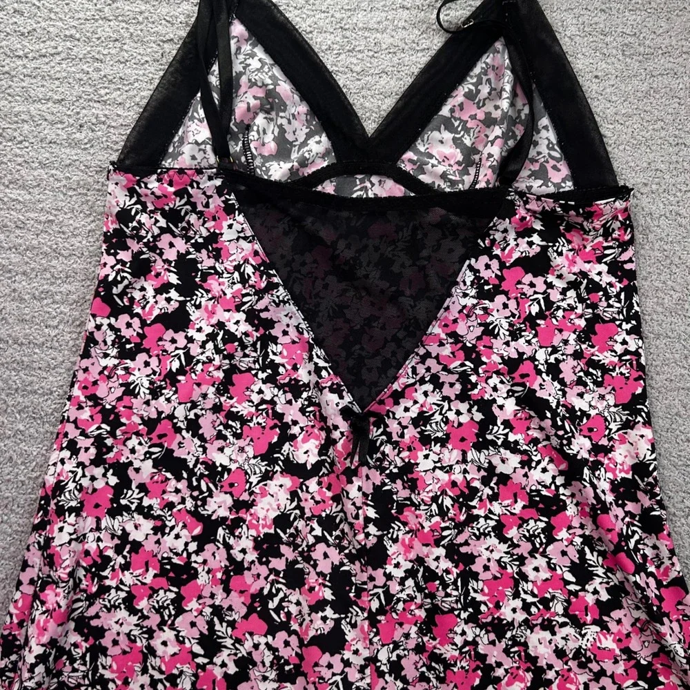 Jessica Simpson Floral Chemise Pink Black Mesh Slip Medium Coquette Y2K Dainty